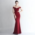 thumbnail image 3 of Vestido de satén ajustado con hombros descubiertos y cola de pez para cenas de celebridades, largo, para desfiles de modelos de autos y bodas, 3 of 6