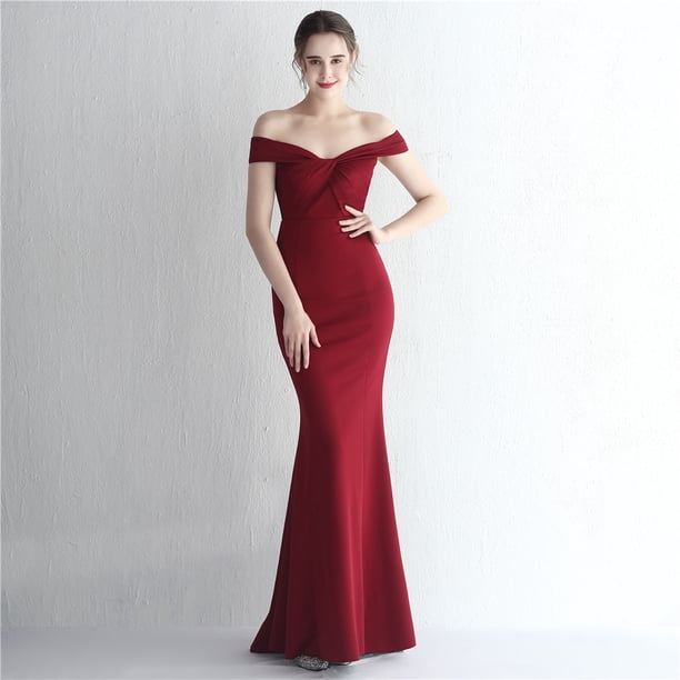 Vestido de satén ajustado con hombros descubiertos y cola de pez para cenas de celebridades, largo, para desfiles de modelos de autos y bodas