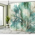 thumbnail image 2 of Ambesonne Teal Shower Curtain, Abstract Marble Print Leaves, 69"Wx70"L, Cadet Blue Dark Khaki, 2 of 4