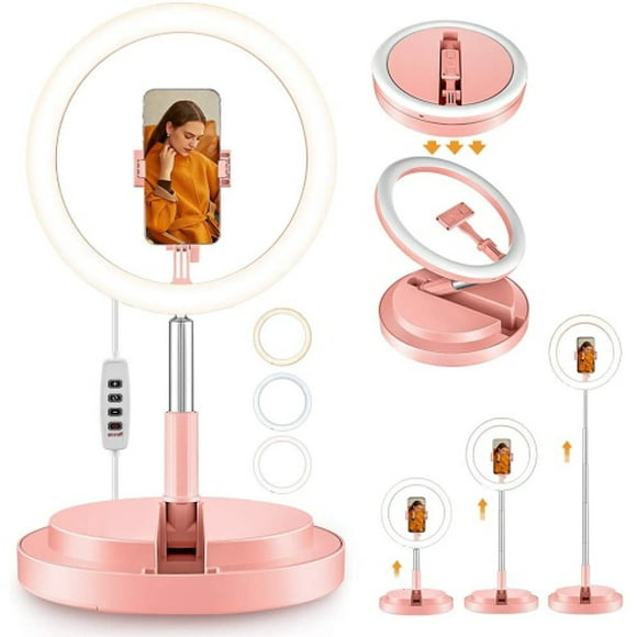 Selfie Ring Light with Stand and Phone Holder - 12 Inch Phone Ring Light with 67 Inch Stand, 3 Light Mode & 10 Brightness Circle Light with Phone Mount - Pink
