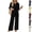 Black, variant on HAJWOH Two Piece Sets for Women 3/4 Length Sleeve Lounge Sets Vacation Travel Outfits Fashion Clothing