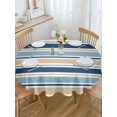 thumbnail image 5 of Minimalist Stripes Round Tablecloth 60 inches Sea Blue Khaki Horizontal Stripe Modern Waterproof Oil-Proof Table Cloth Round Table Cover for Holiday Party Picnic Dinner Decor Indoor and Outdoor Use, 5 of 9