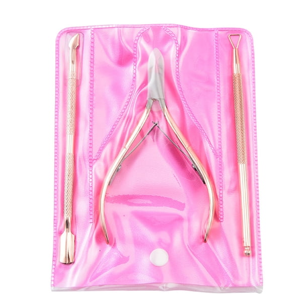 Cortacutículas con empujador, removedor y cortador de cutículas, tijeras para uñas, alicates para cutículas, herramientas duraderas para manicura y pedicura, oro rosa