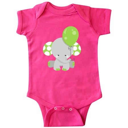 

Inktastic Little Gray Elephant Holding A Green Balloon Gift Baby Boy or Baby Girl Bodysuit