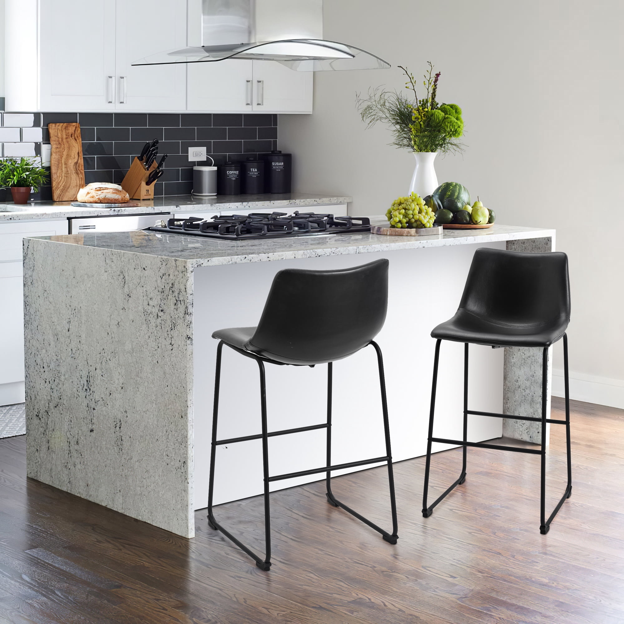 Dining Chairs Set of 2 Bar Stool 30",PU Leather,Black