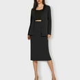 thumbnail image 3 of Women's 2 Piece Midi Skirt Sets Solid Color Business Casual Outfits Long Sleeve Cardigan Matching Dressy Suits, 3 of 7