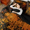 thumbnail image 4 of Manfei Geometric Plaid Grid 7-Piece Bedding Comforter Set for Boys Girls Kids,Orange Neon Lights King Bedding Sets,Futuristic Cubes Ultra Soft Bed Sheets,Microfiber Bedroom Decor,Reversible, 4 of 8