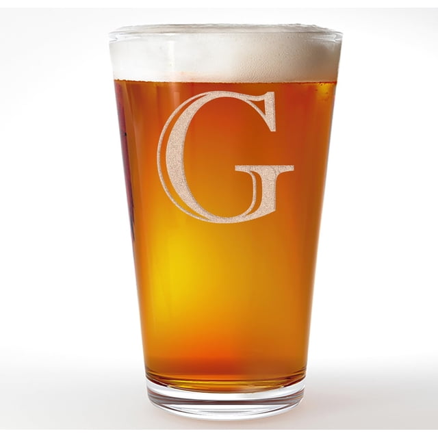 Monograma grabado de 16 onzas para cerveza o refresco (letra G) A-Z regalos personalizados para él, vasos de pinta personalizados, iniciales personalizados, regalo de cumpleaños para hombres
