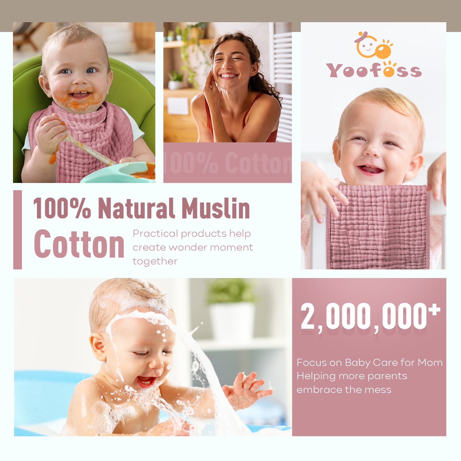 Yoofoss Muslin Burp Cloths for Baby 10 Pack 100% Organic Cotton Baby Washcloths for Boys Girls Large 20''X10'' Super Soft and Absorbent Bean Paste