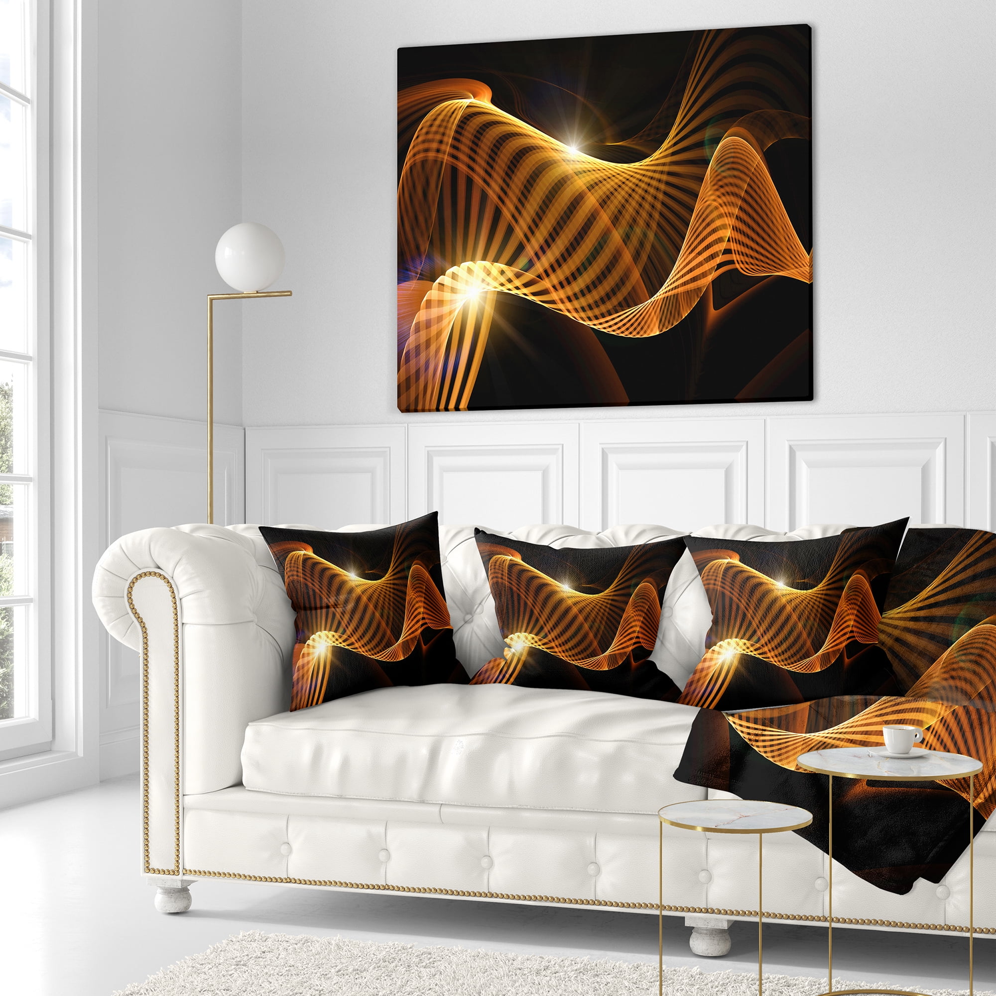 Designart Yellow 3d Shaped Fractal Design - Contemporary Abstract Throw Pillow - 18x18