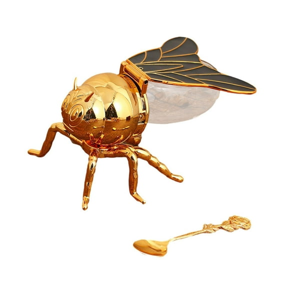 Almencla Bee Honey Jar with Spoon Modern Versatile Container for Festive Home Kitchen Black