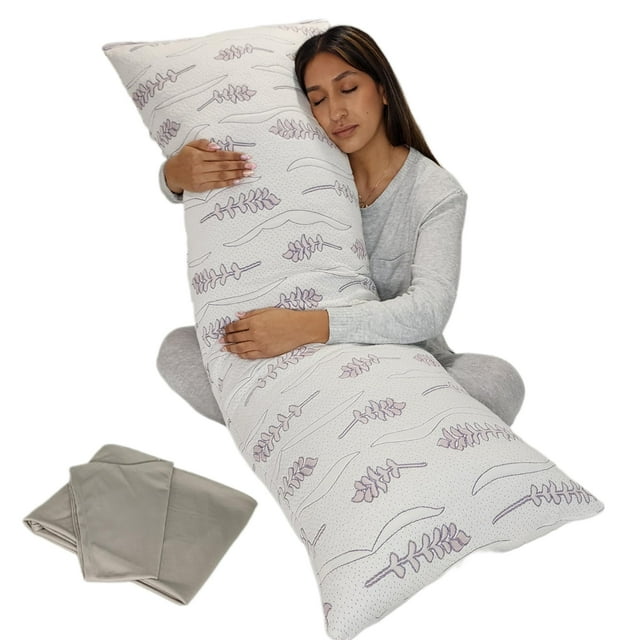 Lavender Luxury Full Body Pillow for Adults, Soft and Breathable Memory Foam Long Pillow for Bed, Sleeping, Pregnancy Side Sleeper, Includes Cover, 20x54 Inch, Made in USA GREENGUARD Gold