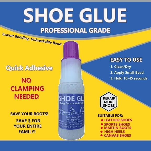 20g x 2 PCs Shoe Glue - Ultimate Strength Adhesive  for Soles Boots Sneakers Heels Hiking Shoes Leather Handbags - Quick Set in 15 Seconds