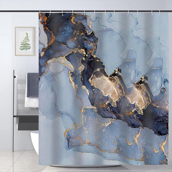 Blue Gold Marble Shower Curtain,Sky Blue Golden Cracked Lines Abstract Modern Shower Curtain for Bathroom Decor,Waterproof Texture Washable Fabric Shower Curtain,72 X 72