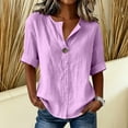 thumbnail image 5 of cocolona Womens Summer Linen Tops Short Sleeve V Neck Button Shirts Dressy Casual Loose Blouses, 5 of 6