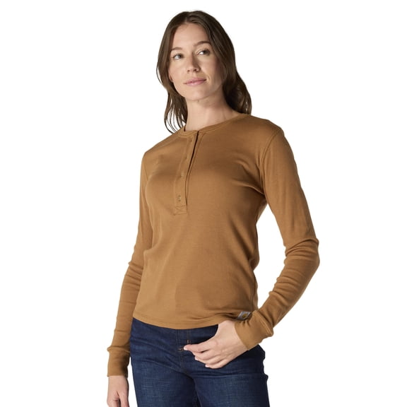 Carhartt TENCEL Series Relaxed-Fit Ribbed Long-Sleeve Henley Shirt for Ladies - Carhartt Brown - 3X