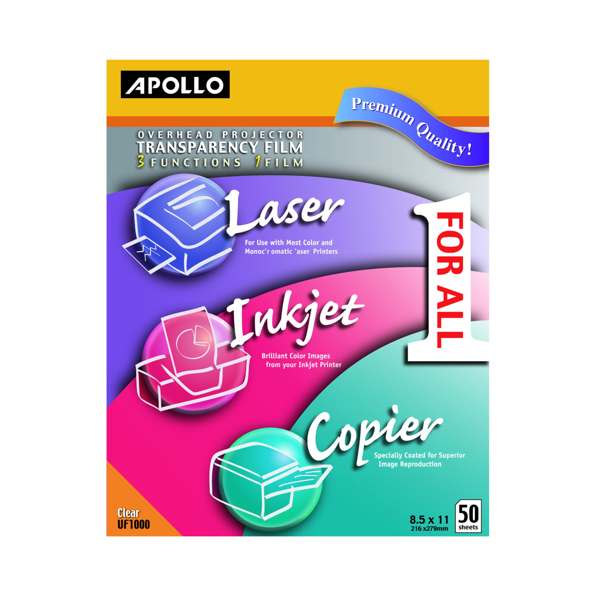 VPP100CE Black on Clear Sheet without Stripe ACCO Brands Apollo Transparency Film for Plain Paper Copier 100 Sheets/Pack