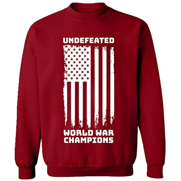 Unisex Crewneck Sweatshirt, Undefeated World War Champ, Slim Fit, Long Sleeve Sweater - Antiquee Cherry Small