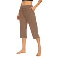 thumbnail image 2 of JoveMarine Women's Athletic Capris - Drawstring Elastic High Waist Solid Color Casual Sporty Pants, Stretchy 3/4 Length for Gym Running,Khaki L, 2 of 8