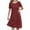 Wine, variant on Ahuyic Summer Plus Size Dress For Women, Womens Short Sleeve Crew Neck Casual Dress, Womens Summer Cotton And Linen Short Sleeved Round Neck Pleated Dress Long Skirt