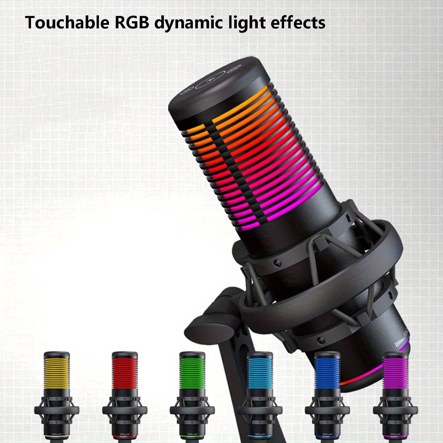 USB Condenser Gaming Microphone with Shock Mount, Gain Control, RGB Microphone for Gaming, Streaming, Podcasting