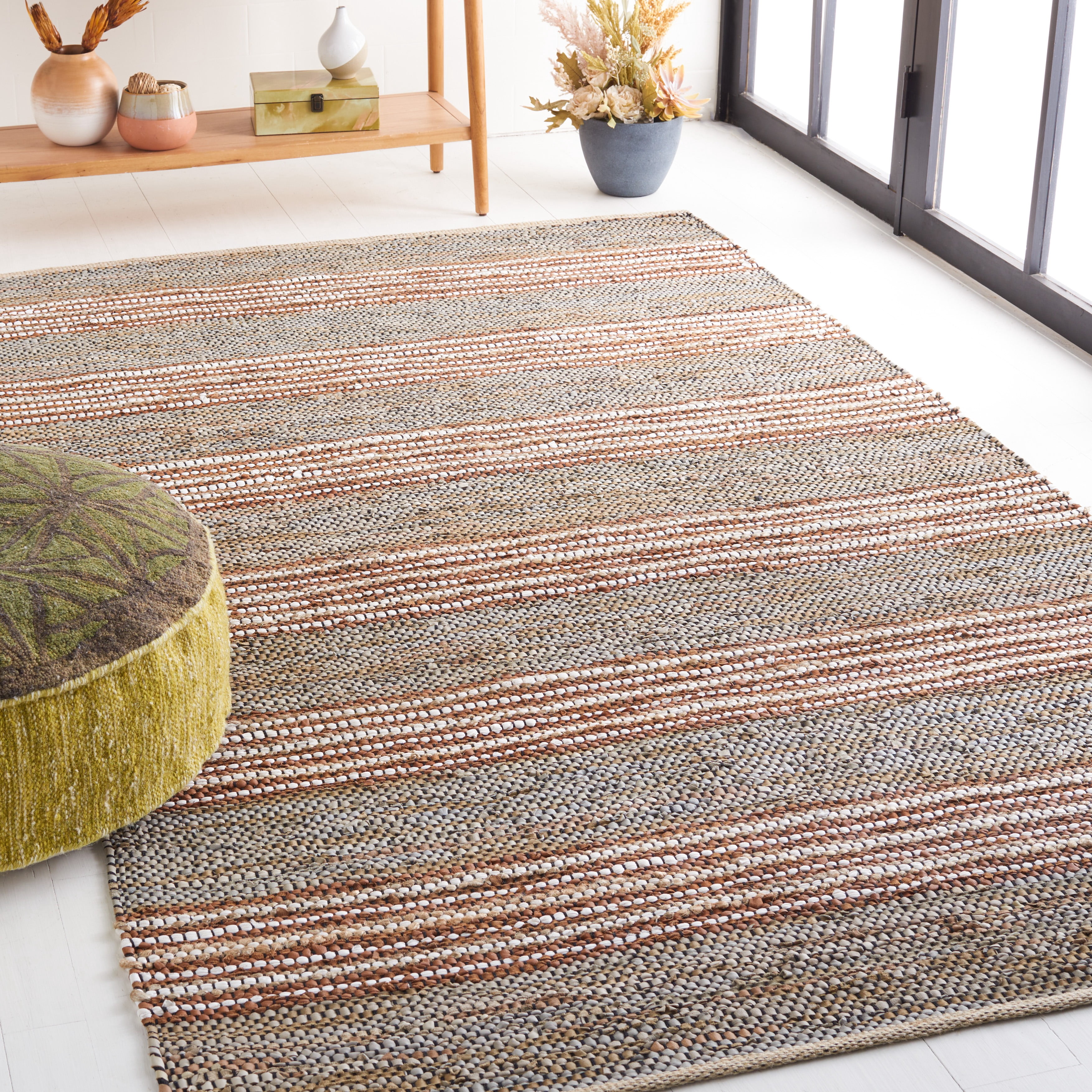 SAFAVIEH Vintage Leather Henley Striped Area Rug, Beige/Natural, 4' x 6'