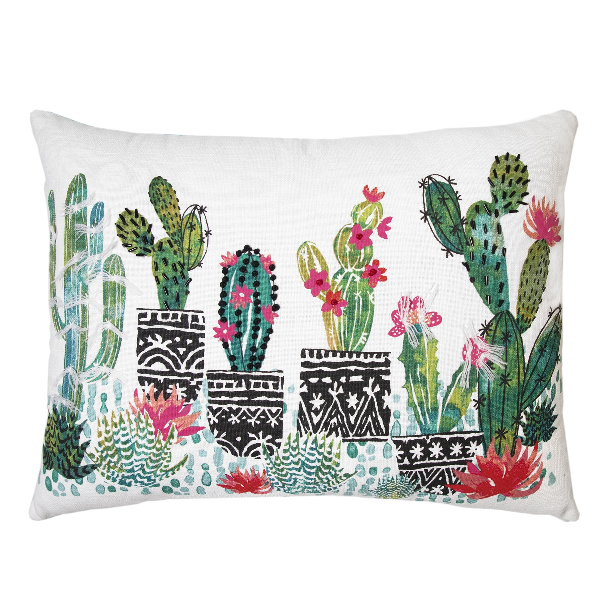 Watercolor Plant  Southwestern  18x18 Square Throw Pillow by Spoonflower Green Paddle Cactus  Rose by ivieclothco Cactus Throw Pillow