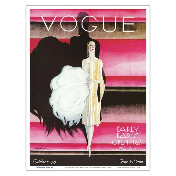 Fashion Magazine - October 1 1925 - Early Paris Openings - Vintage Magazine Cover by Guillermo Bolin - Master Art Print (Unframed) 9in x 12in