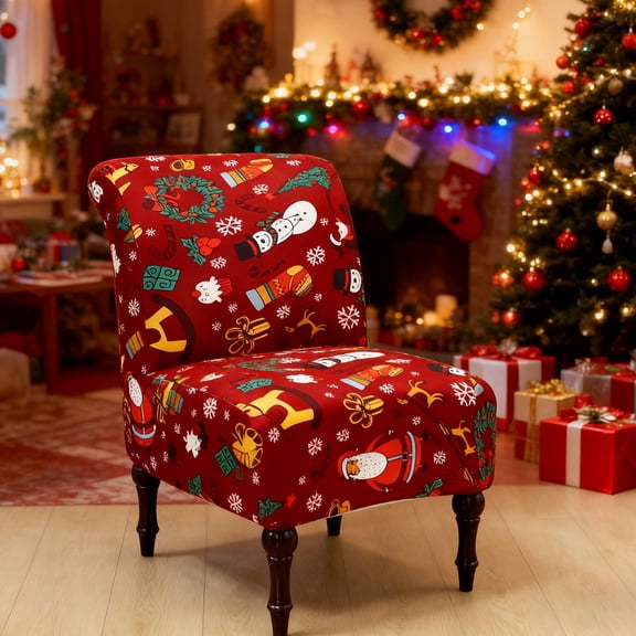 Eurhowing Christmas Chair Covers, Stretchable Spandex Accent Chair Slipcover, Red Xmas Armless Chair Protector for Holiday Party Home Decor