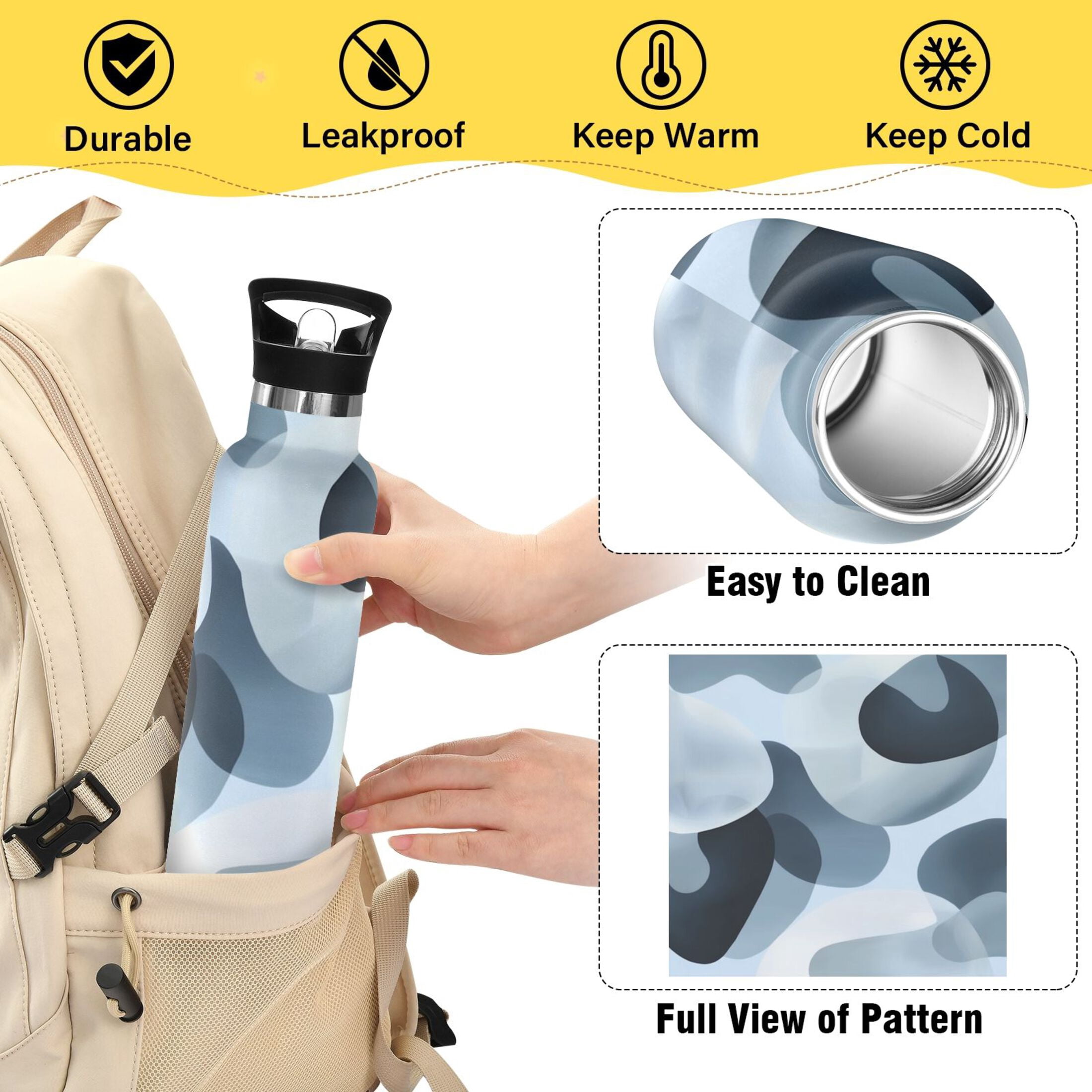 Kids Insulated Stainless Steel Sports Water Bottle 600ml (20oz) Off-white Circular Pattern