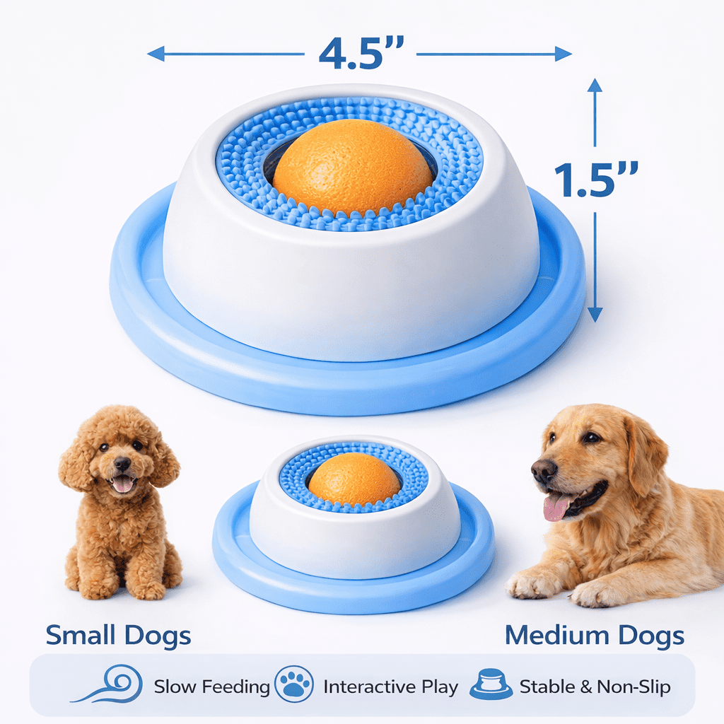 Calming Lick Bowl for Dogs & Cats, 2 Pack Slow Feeder with Rotating Lick Ball, Non-Slip Pet Enrichment Toy for Wet Food, Yogurt & Peanut Butter, Interactive Feeding Bowl
