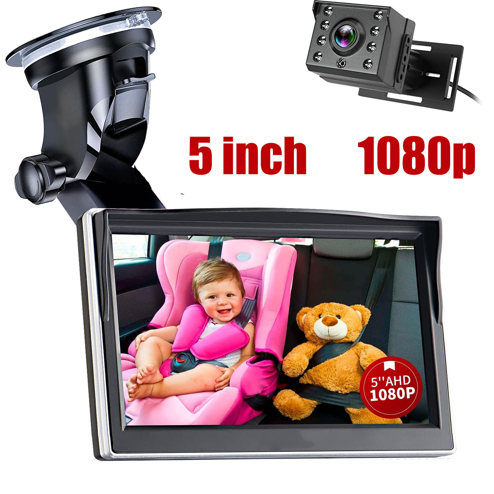 Luosen Baby Car Camera 1080P, Baby Mirror for Car Back Seat with 5 Inch HD Monitor, Rear Facing