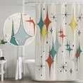 thumbnail image 4 of Green Yellow Diamond Shower Curtain, Waterproof Shower Curtains for Bathroom, Modern Geometric Middle Century Beige Washable Fabric Bathtub Curtain Set Bath Decor with 12 Hooks Stall 36"x72", 4 of 6