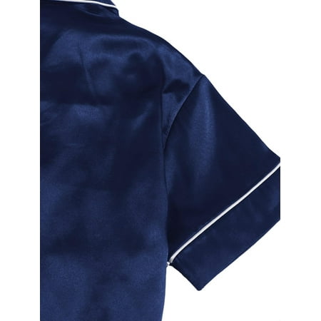 

Womens Pajama Sets Button Front Lapel Sleepwear Navy Blue XL