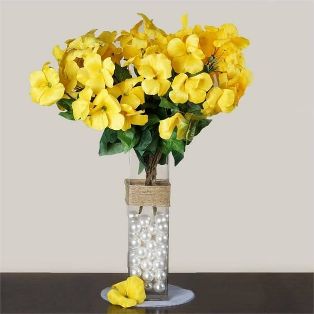 4 Bush 72 Pcs Yellow Artificial Silk Primrose Flowers