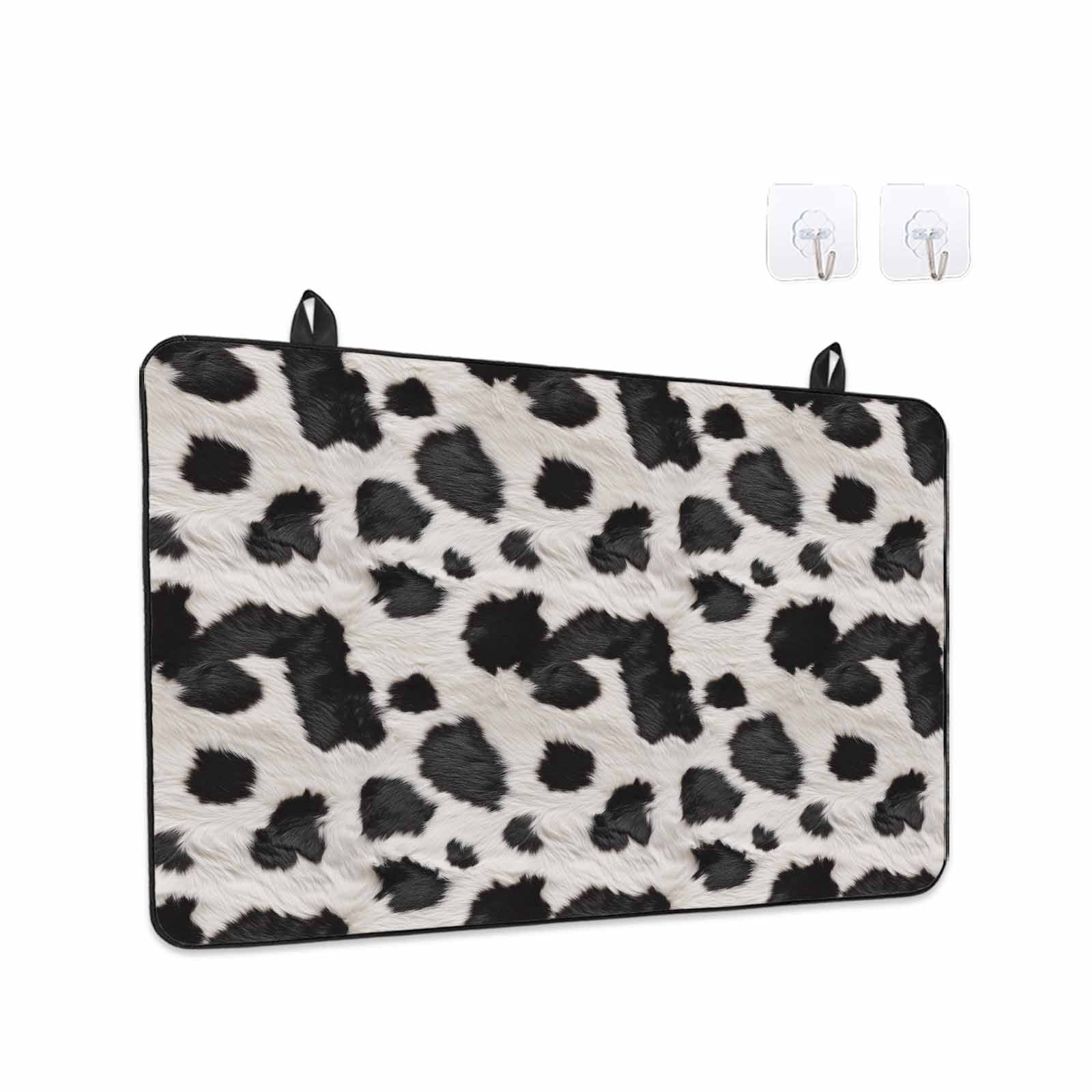 Black White Dots Stove Top Cover for Electric Stove, Heat-proof & Non Slip Glass Top Stove Cover Protector, Farmhouse Cow Spots Fur Retro Textured Kitchen Flat Cooktop Rubber Mat 24x21 Inches