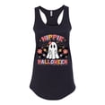 thumbnail image 2 of Wild Bobby Hippie Halloween Ghost Bats Stars Halloween Pink Orange Purple Halloween Halloween Women Racerback Tank Top, Black, Small, 2 of 6