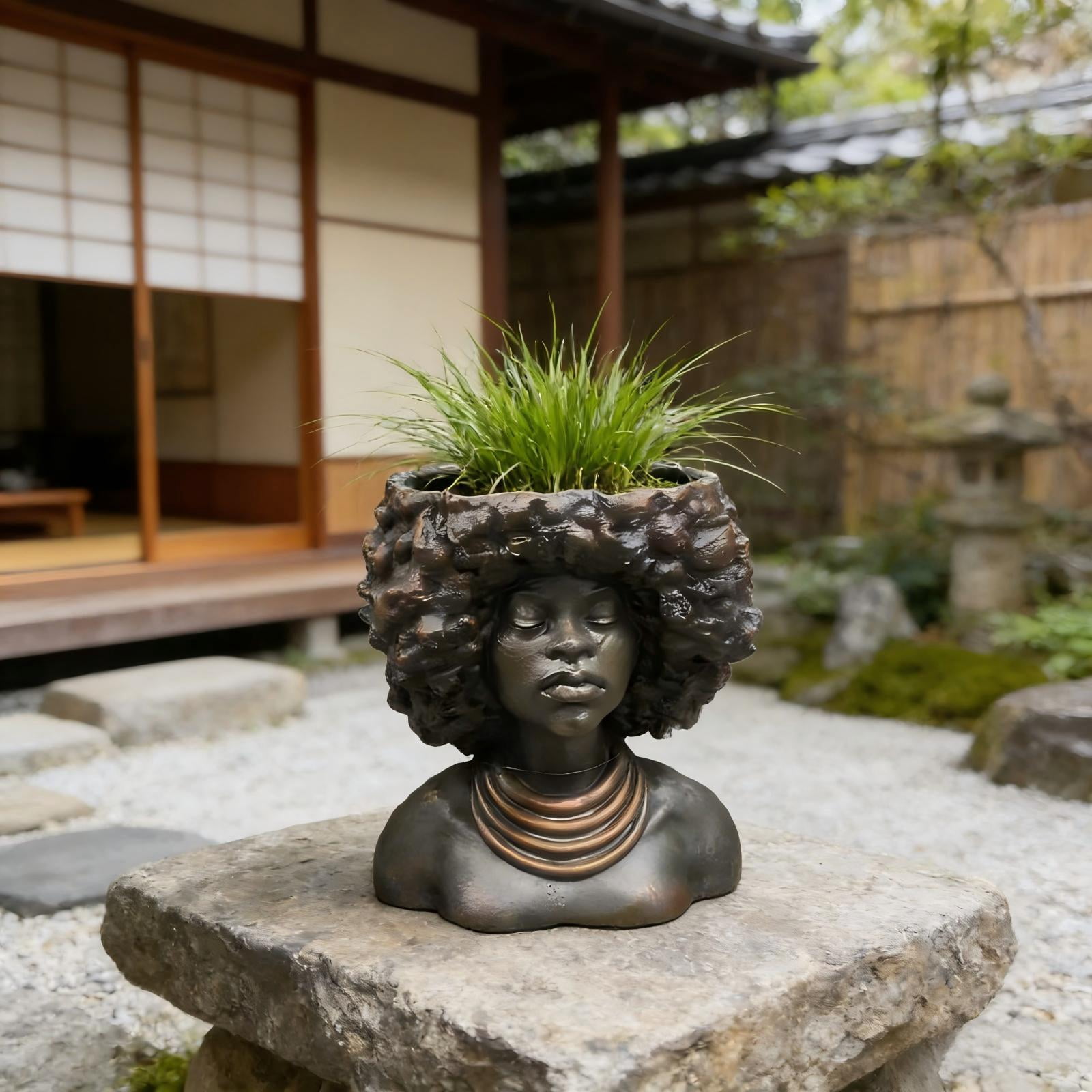 Lady Head Planter Afros Bust Head Planter Indoor/Outdoor Statue Planter Garden Outdoor Decor Vintage Sculpture Planter Gift For Plants Lovers,B,8.9L*6.5W*12.2H(inch)