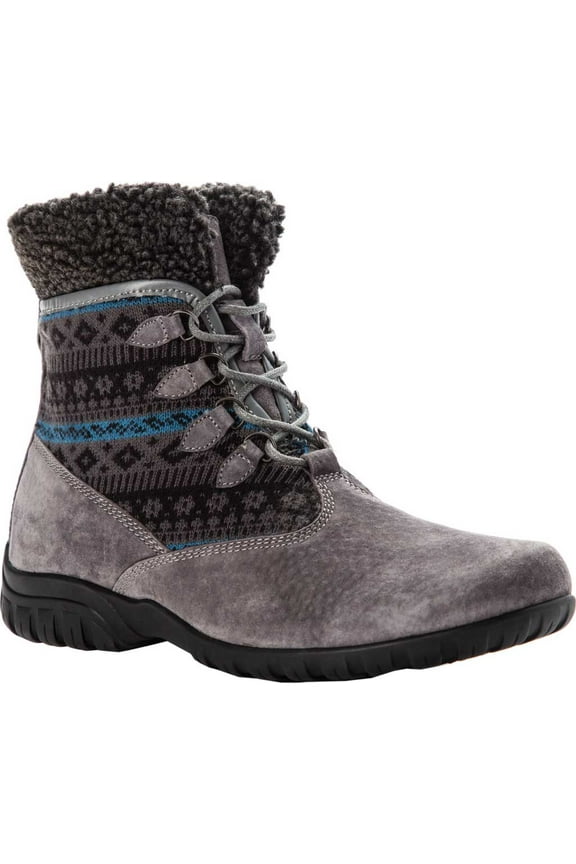 Women's Propet Delaney Alpine Ankle Boot Grey Suede/Sweater Knit 7.5 D