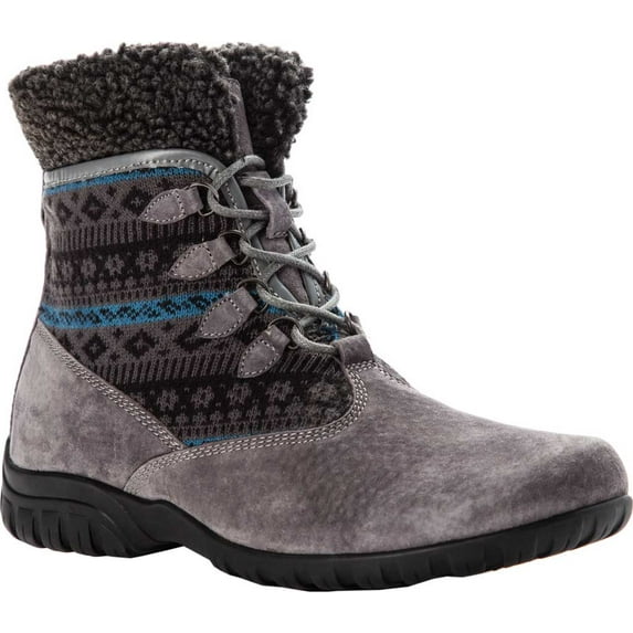 Women's Propet Delaney Alpine Ankle Boot Grey Suede/Sweater Knit 7.5 4E
