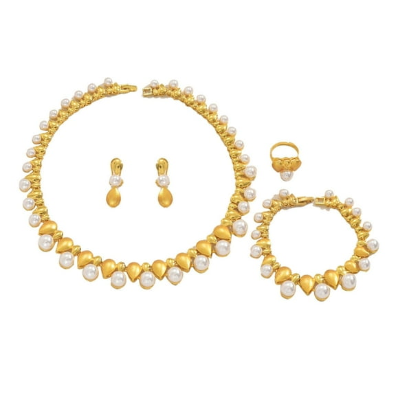 Sinyiin Pearls Jewelry Set Necklace Bracelet Earrings Rings Elegant Alloy Accessories