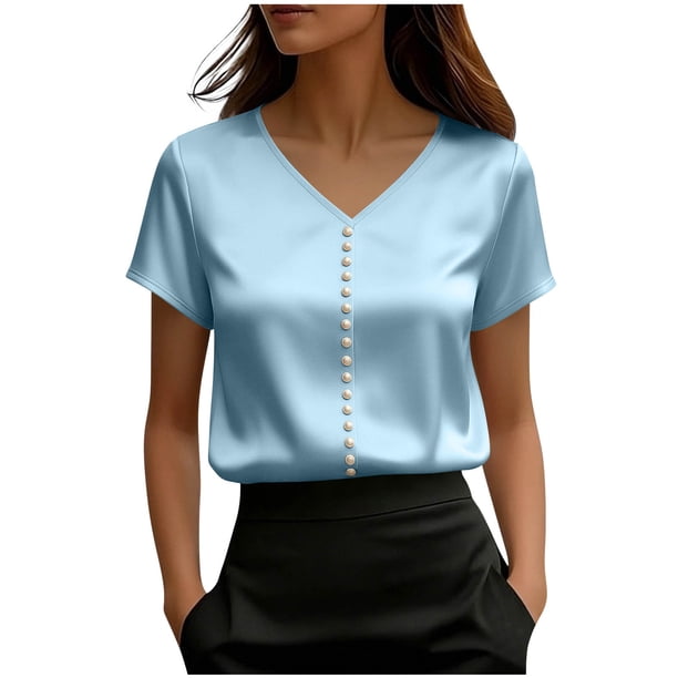 Eres Más Que Una Camisa de Puntuación de Prueba Moda de Verano de Mujer Color Sólido Casual Cuello en V Top de Manga Corta Mujeres Tops de Verano Casual