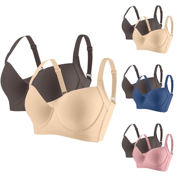 Mgmyaa Underwire 2-Pack Seamless Balconette Push Up Soft Breathable Everyday Bra with Spaghetti Straps