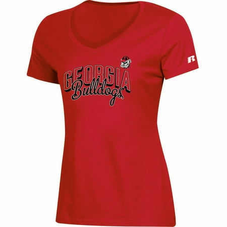 - Women's Russell Red Georgia Bulldogs Arch V-Neck T-Shirt