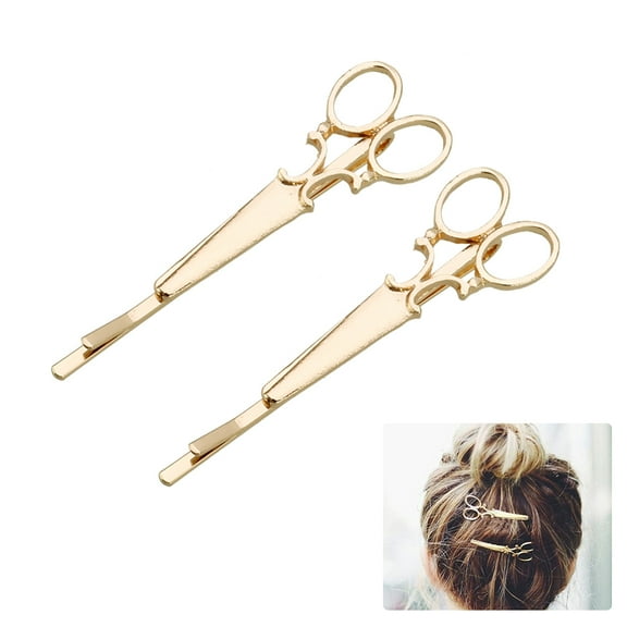 STOBOK 2Pcs Metal Hair Clips Scissors Shape Golden Hair Accessory for Women Party