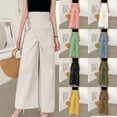 thumbnail image 1 of lcziwo Pantalon Grand pour Femme, Pantalon Portefeuille à Nouer devant, Taille Haute, Style Bureau Décontracté, Pantalon Palazzo, Coton et Lin, Pantalon Long de Complet, Vente à Durée Limitée, Vert Armée, m, 1 of 8