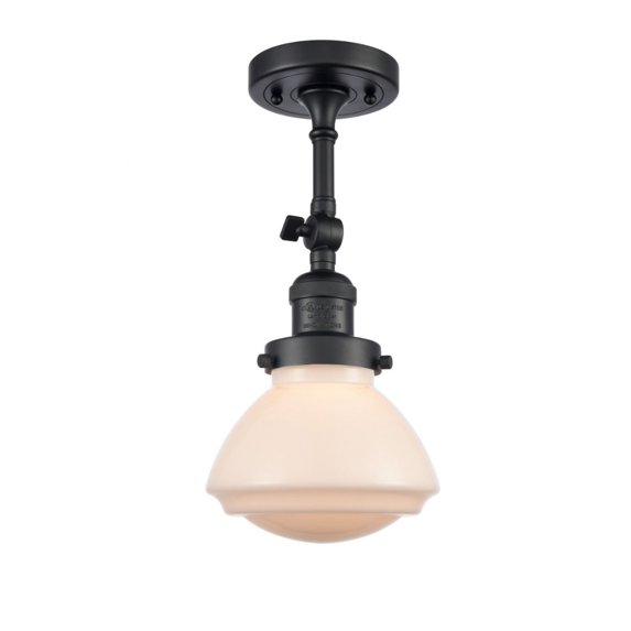 201F-BK-G321-LED-Innovations Lighting-Olean-3.5W 1 LED Semi-Flush Mount in Industrial Style-6.75 Inches Wide by 11.25 Inches High Matte Black Finish