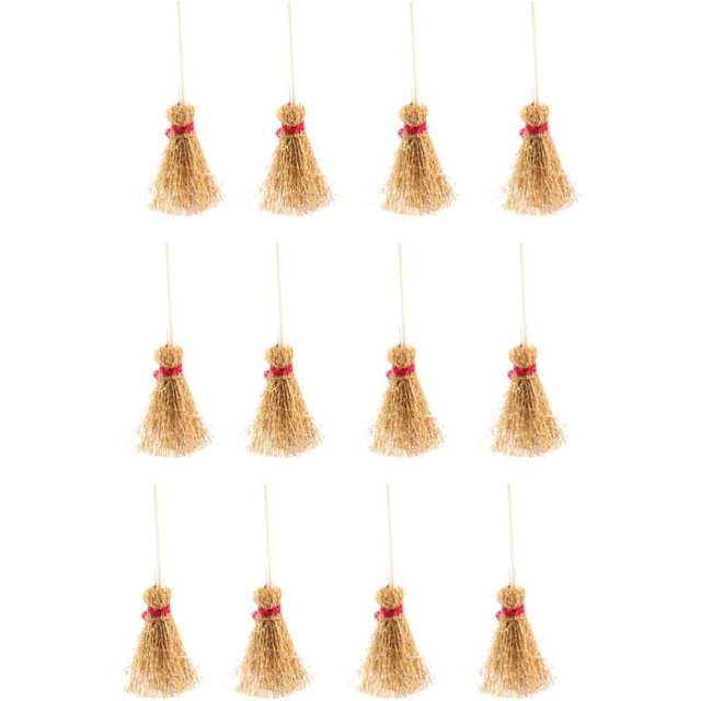 CHAO Paquete de 12 mini escobas de bruja colgantes para niños con cuerda y pajita