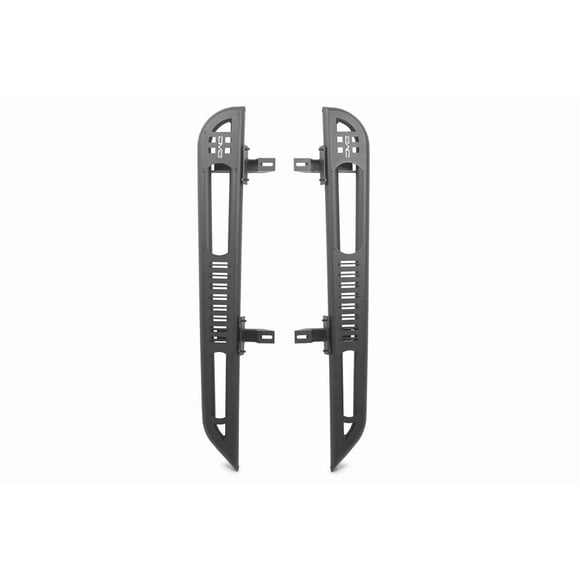 DV8 Offroad Nerf Bar SRJK-09 OE Plus; Round Tube Side Steps; With Step Plate; Round Bend; Body Mount; Powder Coated; Black; Steel