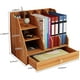 thumbnail image 2 of Organizador de escritorio de madera, almacenamiento de suministros de oficina con cajón, organizador de escritorio multifuncional, fácil montaje, para oficina, 2 of 7